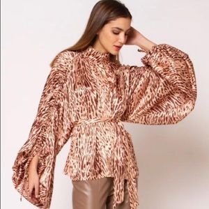 Zebra Printing Big Sleeve Detail Blouse